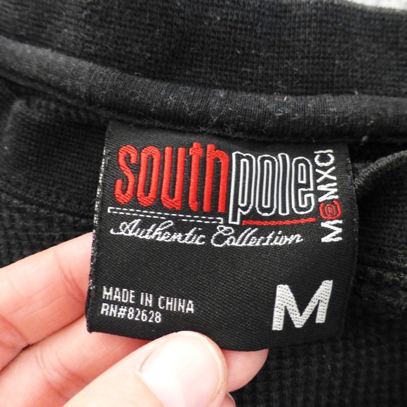 South Pole Mens Medium Thermal Long Sleeve Shirt Black Waffle Knit Casual - Picture 3 of 10